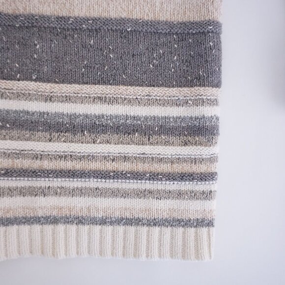 Liz Claiborne Patchwork Knit Sweater Neutral Gray Cream Minimalist Cottagecore L - Picture 5 of 9